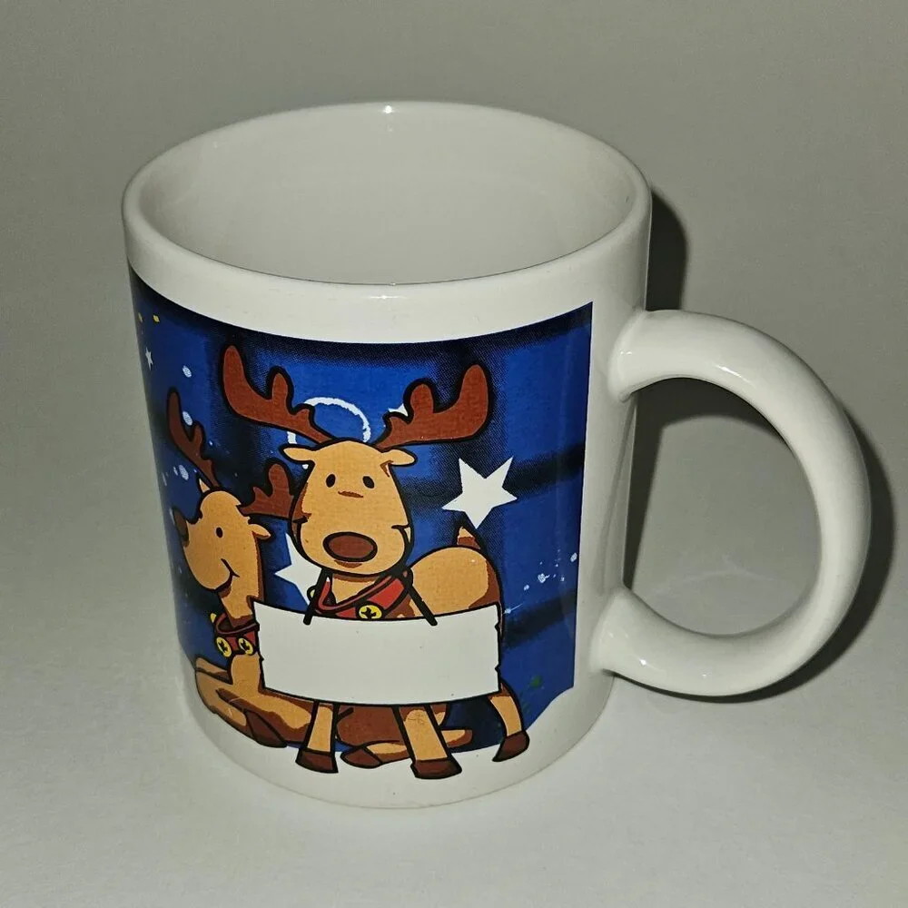 Reindeer Christmas Mug Coffee Cup Blue Brown TB Toy Trading Co